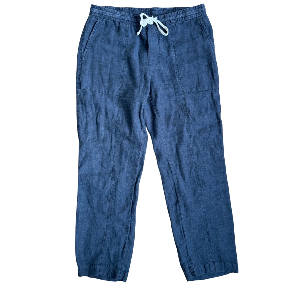 Roots Linen Pants Womens M Blue Straight Leg Drawstring 100% Linen Boho